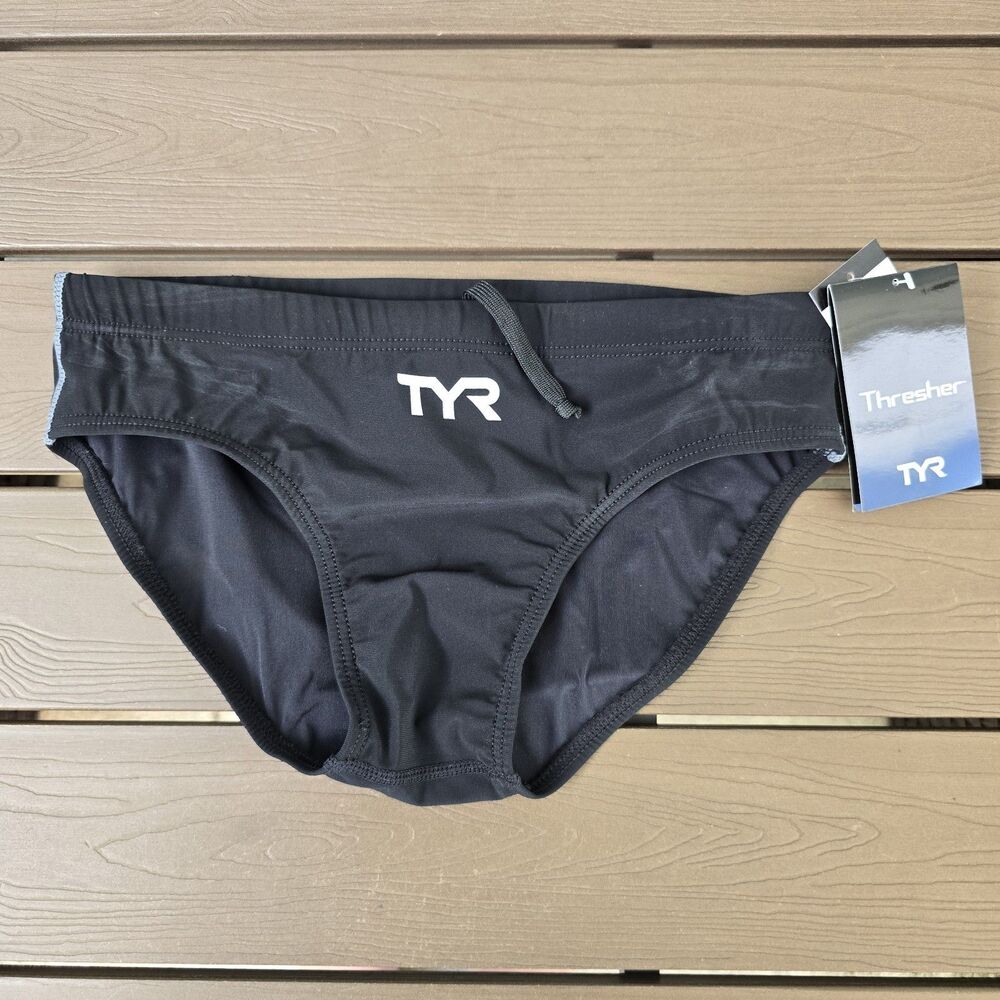TYR Solid Black Thresher Brief Racer Techsuit  Size 28 New